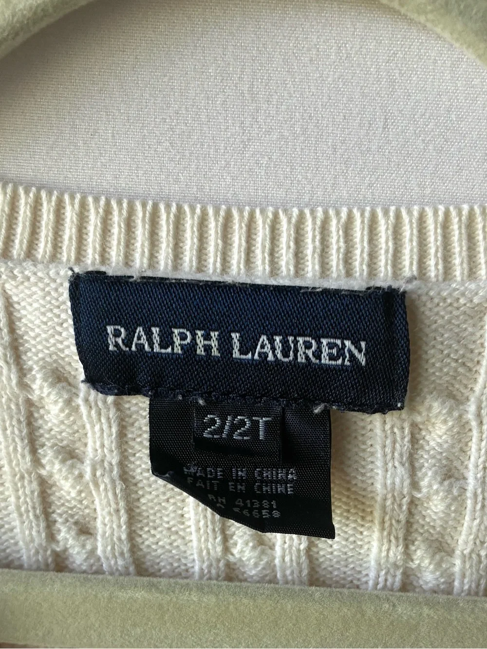 Ralph Lauren Girls 2T Ivory Cable Knit Cardigan Sweater Ruffle Hem